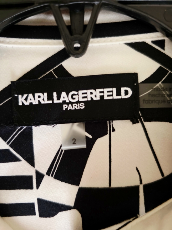 NWT Karl Lagerfeld Paris Logo Printed Shirt Dress Black White Coral Pink - US 2 - Picture 4 of 12